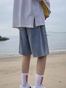 กางเกงขาสั้นมีกระเป๋าคาดเอวกระเป๋าลึกแบบลำลองสีเทาสีน้ำเงินสำหรับผู้ชายกางเกงผ้าฝ้ายทอแบบ100% ใส่สบายเอวขนาดกลาง - Product Image 3