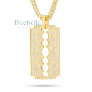 Collar con colgante de hoja de afeitar de doble filo de moissanita chapada en oro de 18 quilates, ropa de calle de moda para hombres para fiestas, estilo Hip Hop ostentoso - Product Image 2