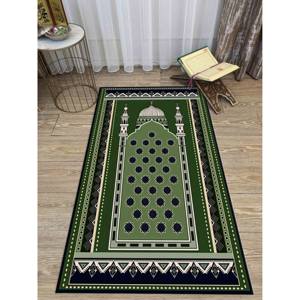 Tapis de prière islamique vert au design mosquée : Tapis imprimé facile à nettoyer, tapis fin non tissé - Product Image 2
