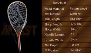 Pêche à la mouche épuisette manche en bois cadre attraper et libérer filet Portable léger en caoutchouc filet de pêche filet à truite - Product Image 2