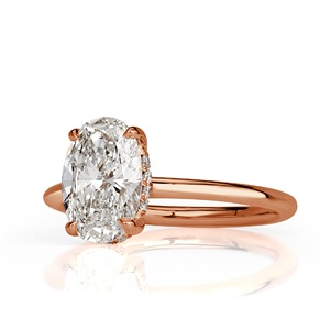 Anillo de Diamante Ovalado Delicado y Fino con Halo Oculto, Oro Puro Sólido de 14K y 18K, Certificado, Cultivado en Laboratorio, Joyería para Mujer - Product Image 1