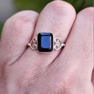 Emerald Cut Black Onyx <b>Ring</b> Handmade Boho <b>Statement</b> Sterling Silver Inlay 18K Plating Birthday Gift for Her - Product Image 4