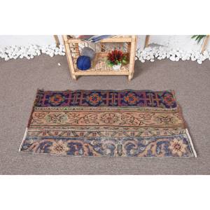 พรมขนสัตว์แนววินเทจขนาด1.8x3.5ฟุตลายปะต่อสีเบจสีน้ำเงินทรงสี่เหลี่ยมผืนผ้าผืนใหญ่งานแฮนด์เมดความสูงกองยางพารา - Product Image 1