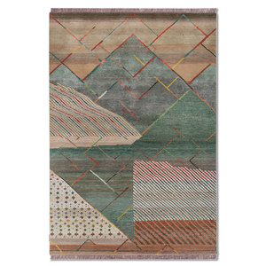 Tapis Manchaha bleu noué à la main en laine et soie de bambou, épaisseur 10 mm, motif géométrique abstrait pour la maison, couloir, modèle rectangulaire - Les-2793 - Product Image 1