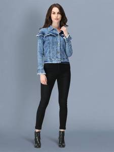 Nouvelles vestes élégantes en jean denim pour femmes vestes de camionneur à la mode pour dames veste universitaire en gros et personnalisée - Product Image 6