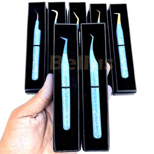 Pinzas de pestañas de acero inoxidable con punta de color Herramienta de extensión de pestañas de alta precisión con logotipo personalizado para salón y uso personal - Product Image 5