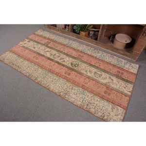 Alfombra turca verde naranja Vintage 3.4ft X 6.5ft Área grande clásica Rectángulo Tejido plano Patrón de retazos Material de lana Látex - Product Image 3