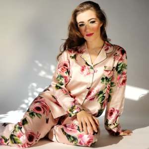 Lumija Swimwear 100% Pure Silk Mujer Ropa de dormir Camisa Motivo floral en rosa Talla 8 - Product Image 1