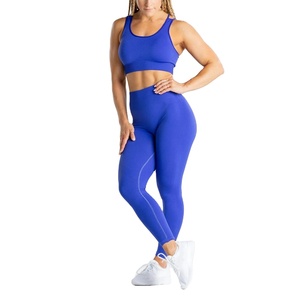 Ensemble de yoga pour femmes à faible MOQ, nouveau style, vêtements de sport, soutien-gorge côtelé avec leggings de sport, ensembles de yoga à séchage rapide - Product Image 1