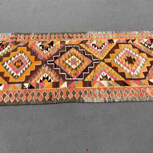 Turkish Vintage Kilim <b>Rug</b> 2.9x10.7 ft, Orange <b>Runner</b> Moroccan Wool <b>Rug</b> - Product Image 3