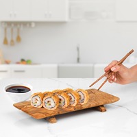 Ensemble de service à sushi artisanal en bois d'olivier brun de qualité supérieure, écologique, rustique, méditerranéen, sculpté à la main, ArtisRaw