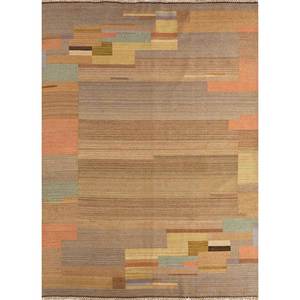 Nayaab Classic Beige <b>Brown</b> <b>Wool</b> Rugs Handmade Flat Weave Abstract Rectangle Design for Home Living Bedroom for Teens-Paem-891 - Product Image 1