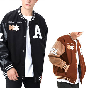 Chaqueta universitaria personalizada de alta calidad, cuello levantado, Mangas de cuero genuino, parche bordado de chenilla, trabajo, diseño personalizado de moda - Product Image 5