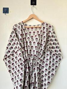 Ikat Print Kaftan Daily Comfy Sleepwear Beach Coverup Vestido de talla grande Block Print Long Caftan Lounge Wear Maxi Túnica de algodón Regalo - Product Image 3