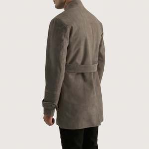 GLOBAL <b>LEATHER</b> Grey Men's Reversible Cowhide <b>Suede</b> Quilted Mandarin Collar <b>Jacket</b> High Embroidered Workwear Vintage Luxury - Product Image 4