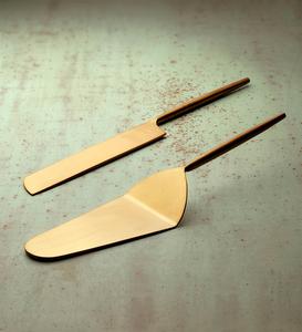 Ensemble de couteaux à fromage élégants en acier inoxydable avec manche long poli miroir plaqué or, 2 pièces, cadeau de mariage - Product Image 2