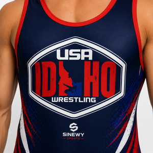 SINGLET DE LUCHA SINEWY SPORTS para Hombre, Sublimado Personalizado, Diseño Idaho, EE. UU., Ajustado, Transpirable y Elástico - Product Image 3