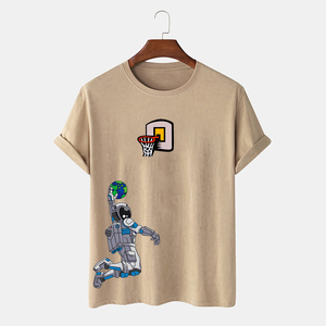 เสื้อยืดพิมพ์ลายกราฟิกสำหรับผู้ชายเสื้อยืดซักกรดแบบย้อนยุคพิมพ์ลายซิลค์สกรีนผ้าไหมสำหรับผู้ชาย