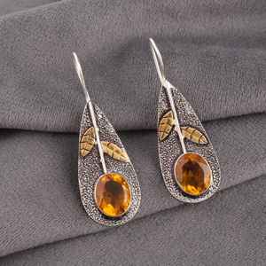 ต่างหูเงินแท้ 925 ชุบทอง ประดับพลอยซิทริน งานแฮนด์เมด ดีไซน์หรูหรา ไม่ซ้ำใคร ของขวัญวันครบรอบ เดือนพฤศจิกายน - Product Image 4