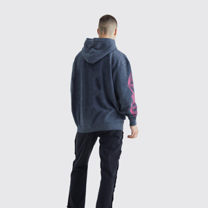 Vente en gros Sweat à capuche unisexe poids lourd délavé à l'acide impression de qualité motif 3D sweats à capuche noirs surdimensionnés pour hommes et femmes - Product Image 6