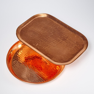 Vaisselle faite à la main de haute qualité plateau en cuivre rectangulaire avec poignée pour accessoires de barre plateau en cuivre - Product Image 3