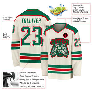 Camiseta de Hockey sobre Hielo Blanca y Verde para Hombre, Sublimación Completa, Logotipo Personalizado, Malla Transpirable, Ropa Deportiva Unisex, Uniforme de Equipo, Fabricante OEM ODM - Product Image 3