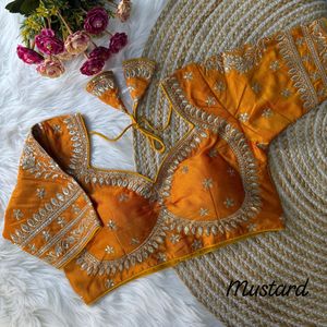 Blouse ethnique de mariée élégante, prête à porter, élégante, confortable, prêt-à-porter, créateur de mode, blouse indienne en saris couleur moutarde, dernière tendance - Product Image 1
