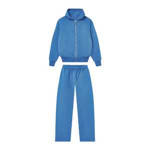 Ropa de calle de algodón con logotipo personalizado, conjunto de sudaderas con capucha y pantalones de chándal con cremallera recortada cuadrada, conjunto de fabricante, chándal deportivo de gran tamaño para hombre - Product Image 5