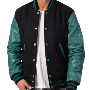 แจ็กเก็ตเลตเตอร์แมนคุณภาพระดับพรีเมียมเสื้อแจ็กเก็ตสีดำอบอุ่นมีสไตล์ทันสมัย - Product Image 1