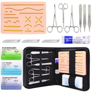 Suture Practice Kit for Medical Students Including Silicone Suture Pad with 17 Pre-Cut Wounds & Mixed Suture Threads with Needle