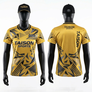 Maillot de badminton personnalisé pour femme en maille polyester respirante 185 GSM, jaune pâle, imprimé par sublimation avec nom et numéro, tenue d'équipe - Product Image 5