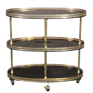 Carrito de Servicio Decorativo Moderno de Estilo Rústico, de Aluminio, Forma Rectangular, Acabado Dorado, con Superficie de Madera y Mármol - Product Image 4