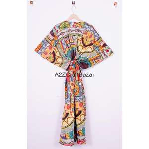 Nouvelle Arrivée Robe Kaftan Midi en Coton pour Femme, Tenue de Plage, Vêtement de Nuit Indien d'Été, Lavable, Taille Naturelle - Product Image 5