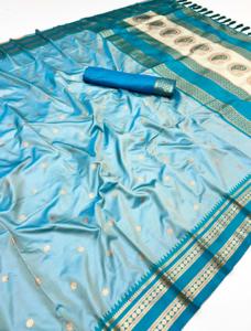 Nouvelle collection de designers : Saree en soie douce multicolore avec tissage Zari, séchage rapide, idéal pour les fêtes, mariages, remises de diplômes, style formel - Product Image 6