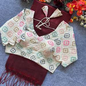 Blusa de algodón de tejido de Blousewala tejida a mano en estilo formal de la India con logotipo frontal suelto para fiestas - Product Image 2