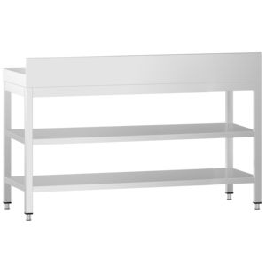 Commercial <b>Stainless</b> <b>Steel</b> <b>Table</b> with Upstand PREMIUM - 1600x700mm - with Undershelf - with Rear Upstand - with 2 Undershelves - Product Image 5