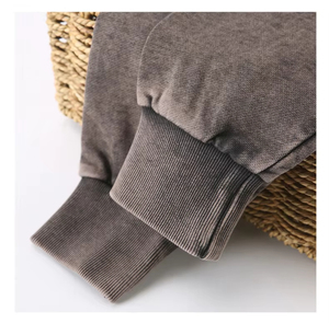 Sweat-shirt à capuche pour homme en coton épais 100 %, sur mesure, coupe oversize, grande taille, brodé, col rond, effet délavé, hiver, crocheté - Product Image 5