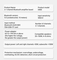D800 Rechargeable pour carte amplificateur Bluetooth, composants électroniques de subwoofer