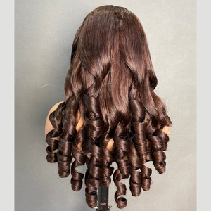 Perruques de cheveux humains bouclés rebondissants bruns 150 180 250 densité cheveux humains vierges crus vietnamiens 13x4 13x6 perruque avant à fermeture en dentelle - Product Image 3