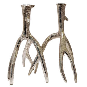 Base Antler Forme Design Bougeoir Argent Plaqué Aluminium Métal Éclairage Maison Décoration Lot de 2 Bougeoirs - Product Image 1