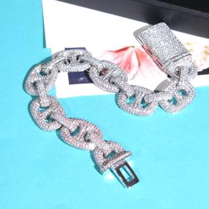 Pulsera de Nariz de Cerdo con Diamantes de Moissanita Redondos Incoloros, Estilo Hip Hop, en Plata 925, Joyería Brillante para Raperos a Bajo Precio - Product Image 1