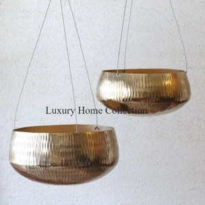 <b>Rose</b> Gold Shiny Plated Garden Ware and Home Decorative Planters and Pots Set of 2 Chain Design Hanger Silver Color Garden Pots - Product Image 5