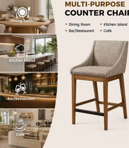 Tabouret de bar moderne rembourré avec pieds en bois et dossier solide pour utilisation à domicile - Product Image 2