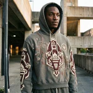 เสื้อฮู้ดดี้โอเวอร์ไซส์ผู้ชาย ผ้าโพลีเอสเตอร์/คอตตอน 500gsm เฟรนช์เทอร์รี่ ขอบดิบ แต่งลายปัก ซับในอย่างดี เป็นมิตรต่อสิ่งแวดล้อม เหมาะสำหรับฤดูหนาว - Product Image 5