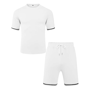 เซ็ตเสื้อยืดคอกลมสำหรับผู้ชายกางเกงขาสั้นผ้าคอตตอนออร์แกนิก100% ชุดวอร์มไม่มีลายออกแบบได้ตามต้องการ - Product Image 1