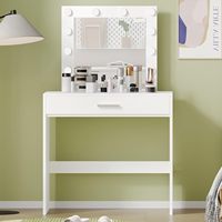 Table de toilette compacte pour petit appartement, miroir éclairé blanc, plateau spacieux, rangement cosmétique, direct usine