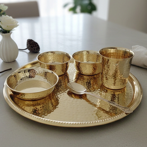 Service de table en laiton pur de 12 pouces, 6 pièces avec gravure, idéal pour les mariages et la maison |   Fabricant de Services de Table en Laiton de Luxe - Product Image 1
