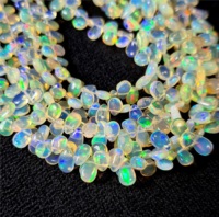 Opale d'Éthiopie Welo Super Multi-Feu, Pierre Précieuse Lisse en Forme de Poire, Perles Éclatantes Certifiées par un Certificat Tierce Partie pour la Fabrication de Bijoux