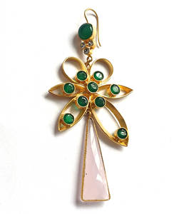 Pendientes colgantes chapados en oro con flor de ónix verde Calcedonia Rosa natural mayorista indio de pendientes colgantes de piedra semipreciosa - Product Image 2