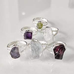 Anillo de Piedras Preciosas en Bruto para Mujer, Anillo de Plata de Ley 925 con Amatista Natural, Piedra Lunar y Labradorita - Product Image 6